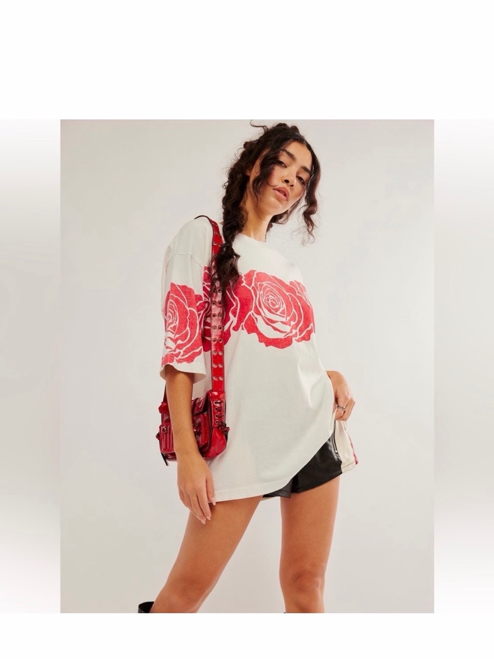Free People The Bureau Wild Rose Oversized Tee NWT Sz XS